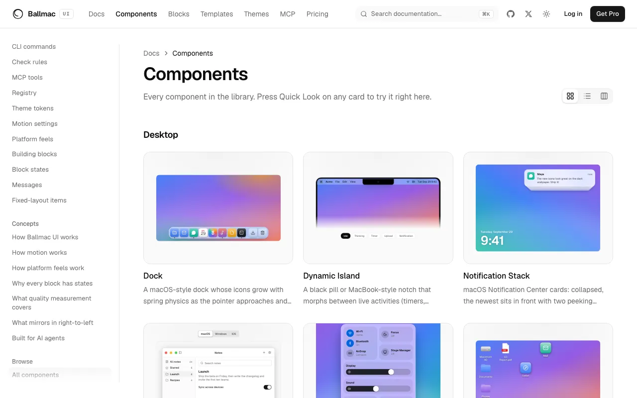 The components catalog.