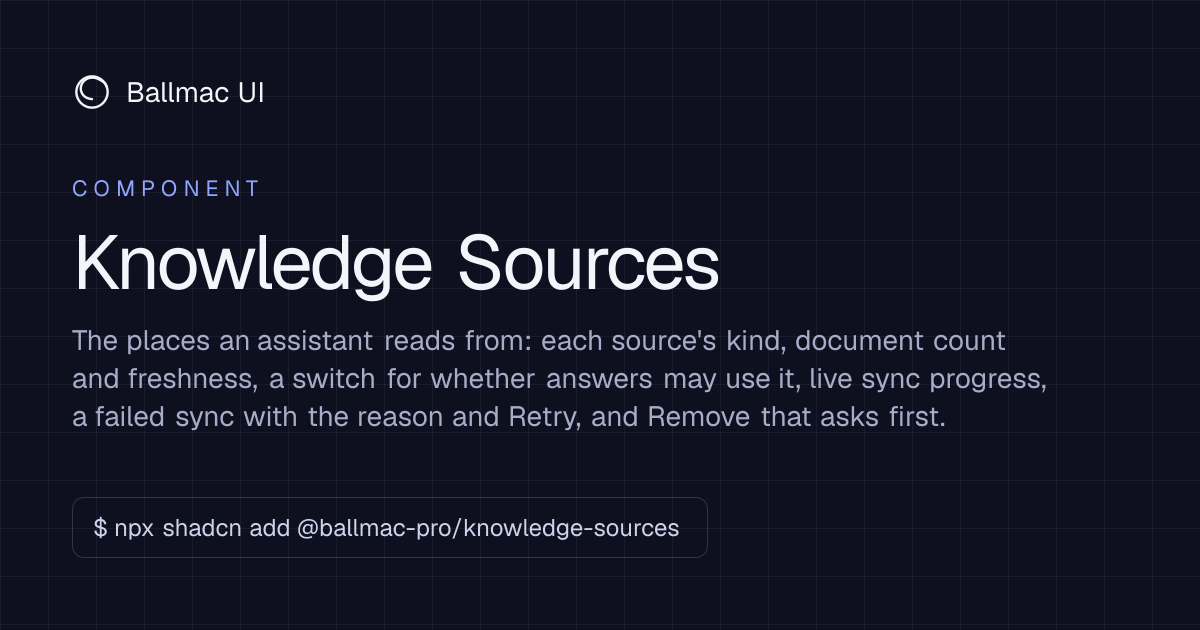 Knowledge Sources: React + Tailwind component | Ballmac UI