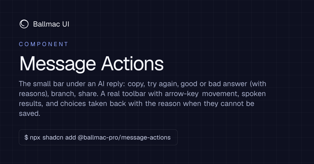Message Actions: React + Tailwind component | Ballmac UI