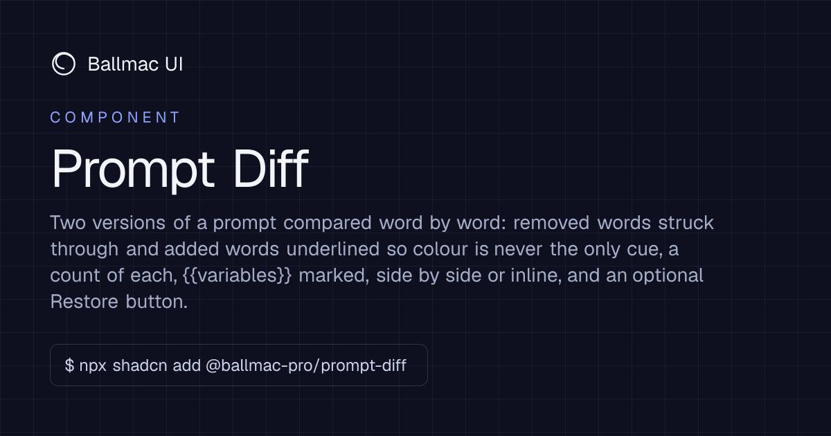 Prompt Diff: React + Tailwind component | Ballmac UI
