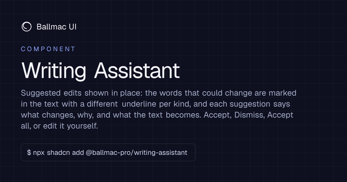 Writing Assistant: React + Tailwind component | Ballmac UI