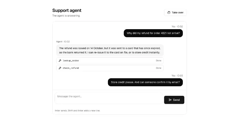 Agent 10: console with handoff preview