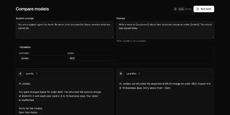Agent 4: prompt playground with model compare preview
