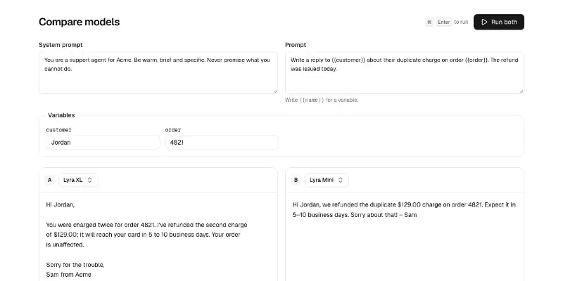 Agent 4: prompt playground with model compare preview