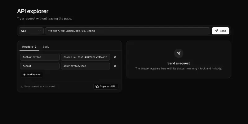 API 1: request explorer preview