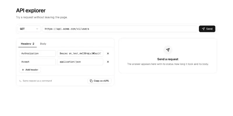 API 1: request explorer preview