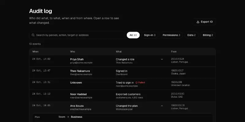 Audit 1: audit log preview