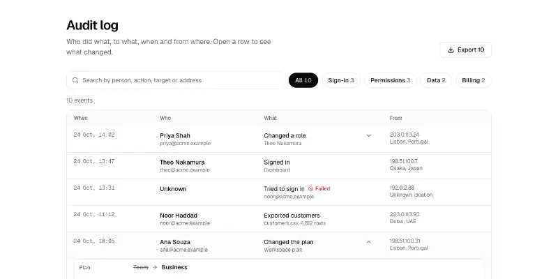 Audit 1: audit log preview