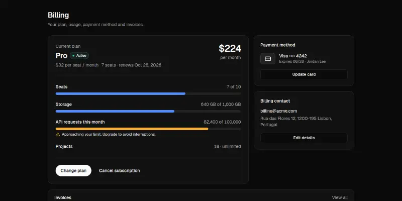 Billing 1: plan, usage and invoices preview