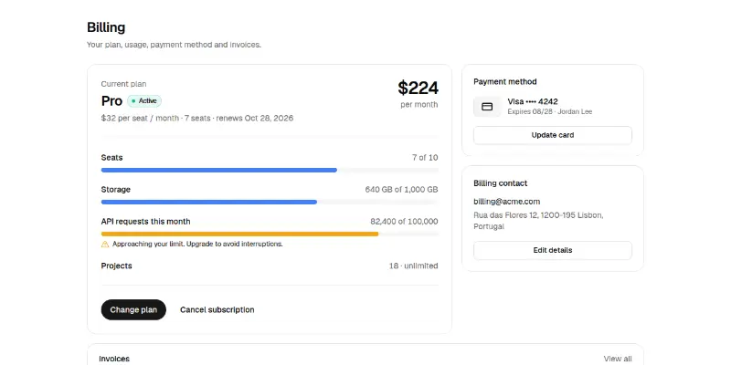 Billing 1: plan, usage and invoices preview