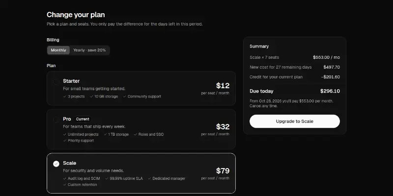 Billing 2: change plan with proration preview