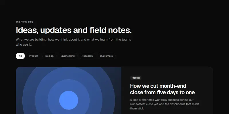 Blog 1: featured post with filterable grid preview
