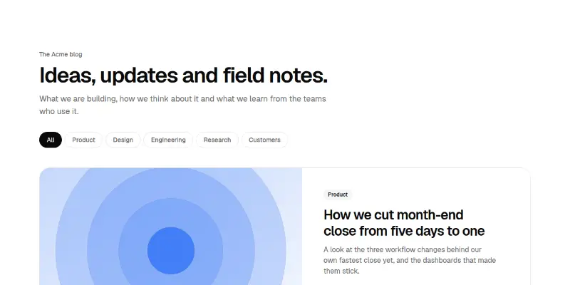 Blog 1: featured post with filterable grid preview