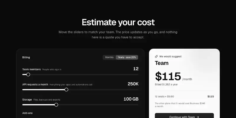 Calculator 1: pricing estimator preview