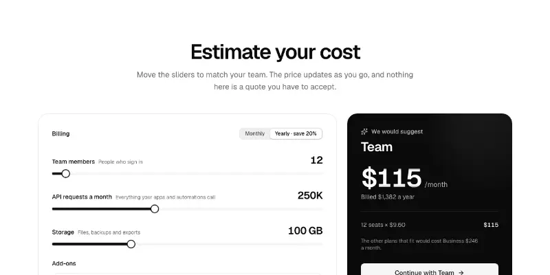 Calculator 1: pricing estimator preview