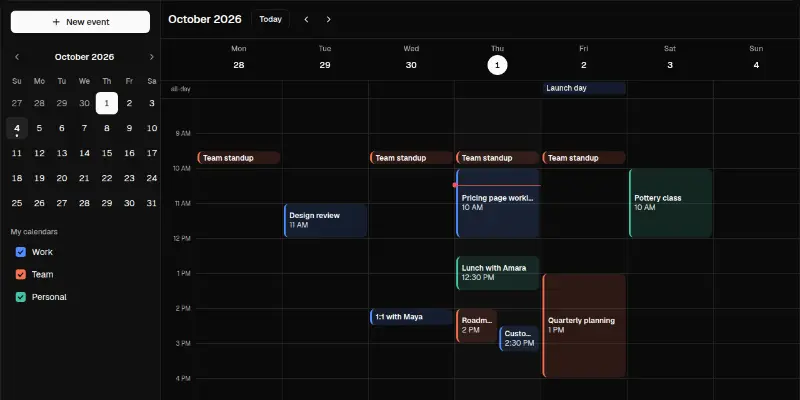 Calendar 1: week view with mini month preview