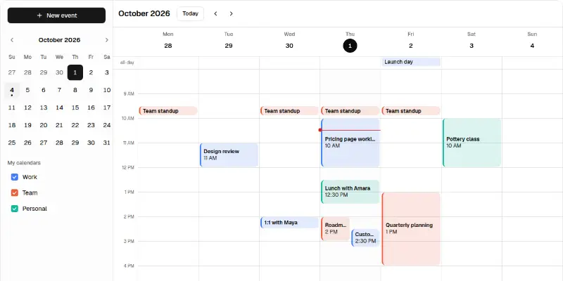 Calendar 1: week view with mini month preview