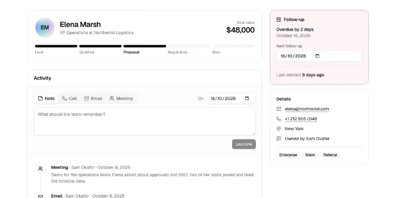 CRM 1: contact and deal record preview