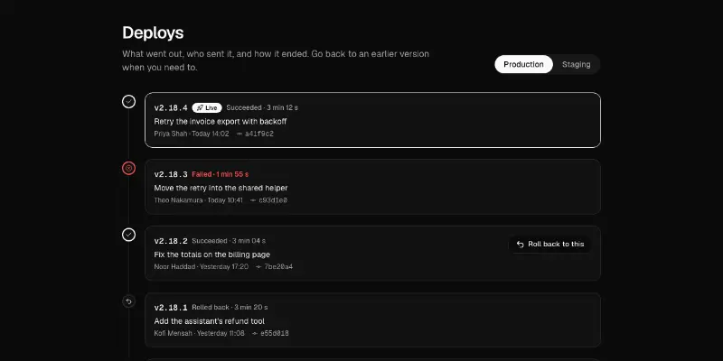 Deploys 1: deploy history preview