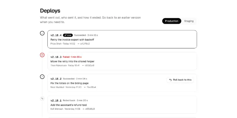 Deploys 1: deploy history preview