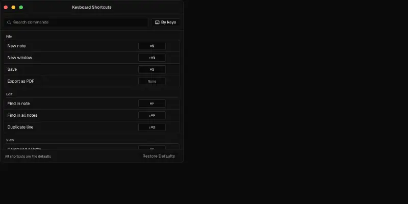 Desktop 8: keyboard shortcuts editor preview