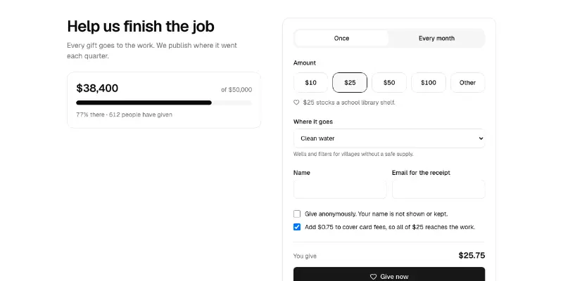 Donations 1: donation page preview