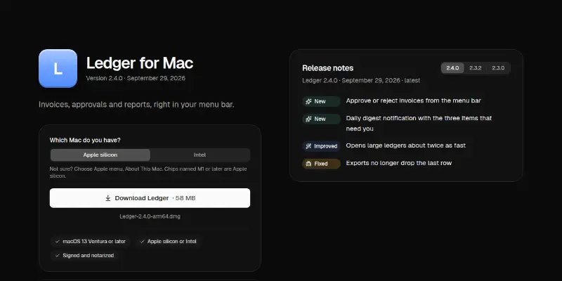 Download 1: Mac app download with release notes preview