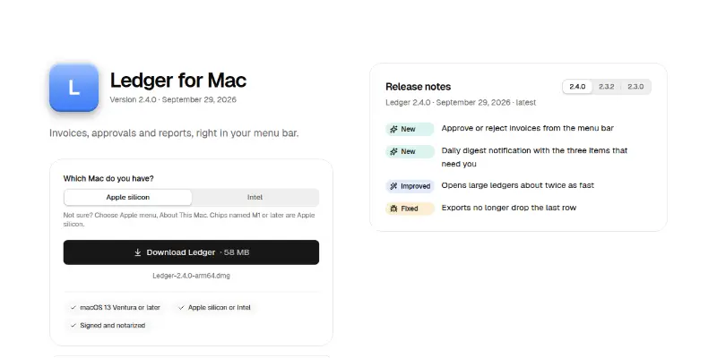 Download 1: Mac app download with release notes preview