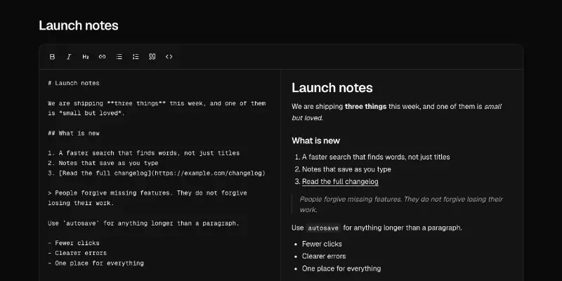 Editor 1: Markdown with live preview preview