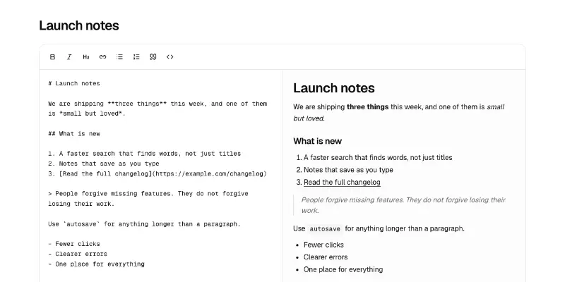 Editor 1: Markdown with live preview preview