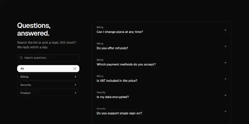 FAQ 2: searchable with topic filters preview