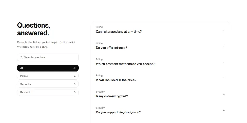 FAQ 2: searchable with topic filters preview