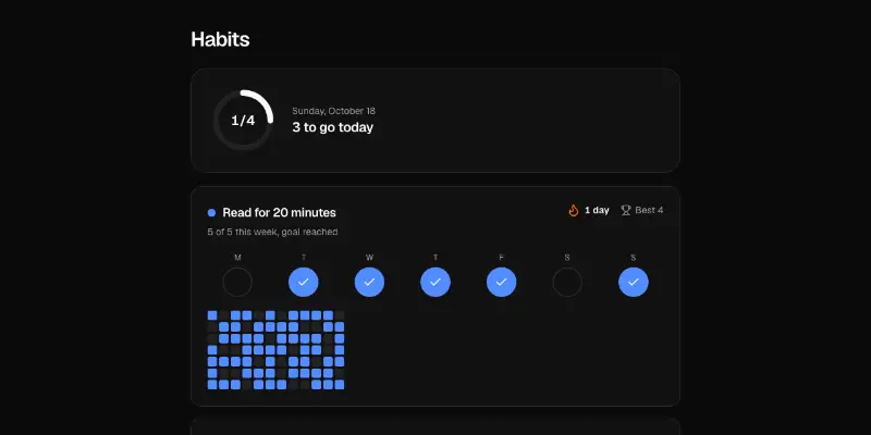 Habits 1: streaks and weekly goals preview