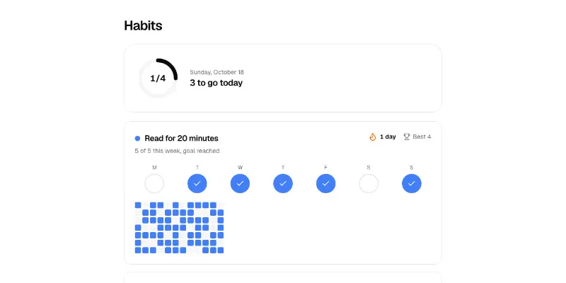Habits 1: streaks and weekly goals preview