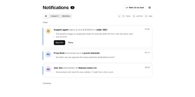Inbox 1: notifications page preview