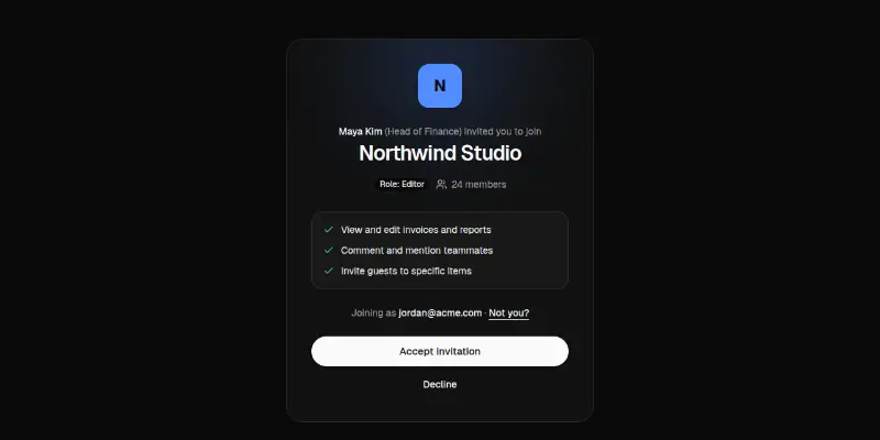 Invite 1: accept a team invitation preview
