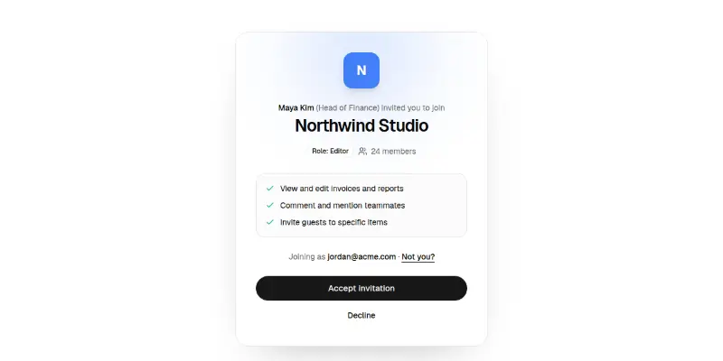 Invite 1: accept a team invitation preview