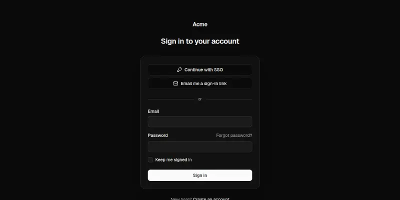 Login 1: card with SSO and magic link preview