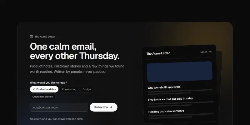 Newsletter 1: signup with topics and sample issue preview