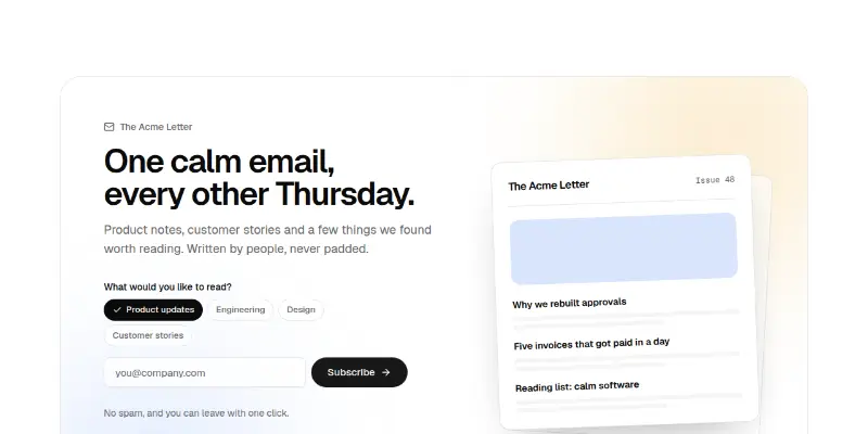 Newsletter 1: signup with topics and sample issue preview