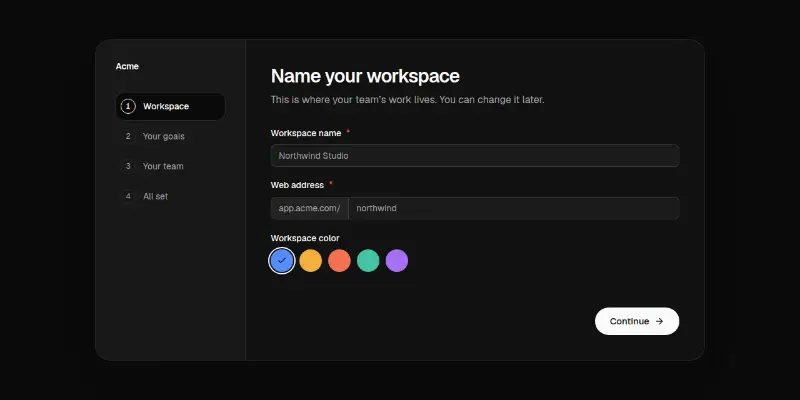 Onboarding 1: workspace setup wizard preview