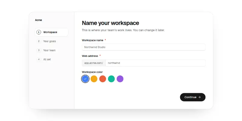 Onboarding 1: workspace setup wizard preview