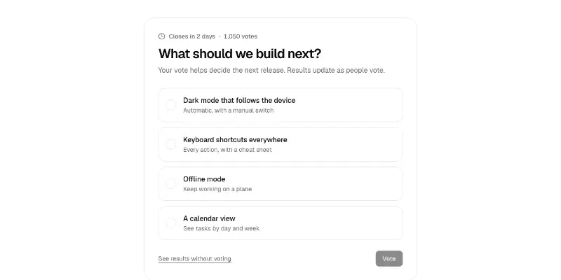 Poll 1: vote and live results preview