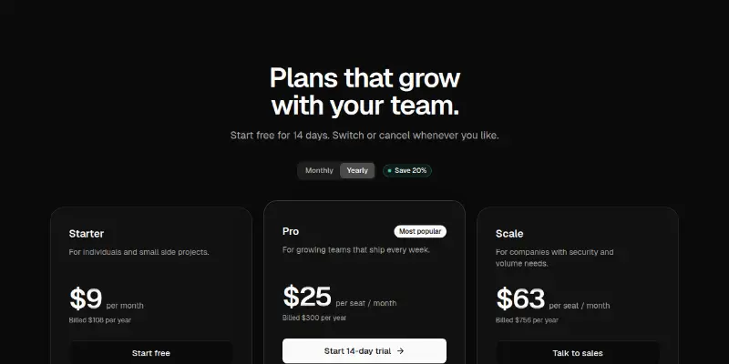 Pricing 2: three tiers with billing toggle preview
