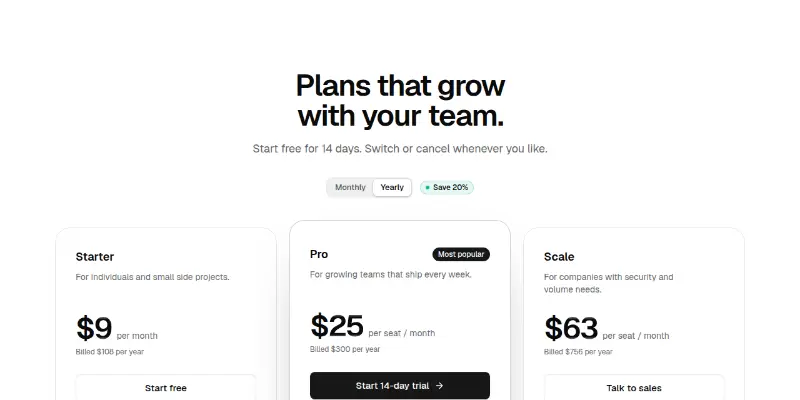 Pricing 2: three tiers with billing toggle preview