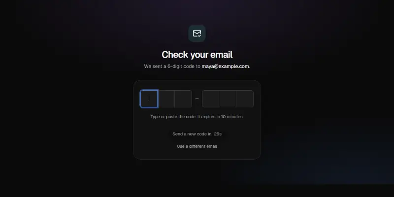 Auth Pro 3: one-time code verification preview