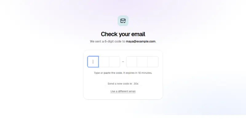 Auth Pro 3: one-time code verification preview