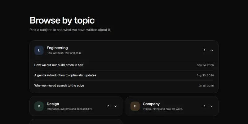 Blog Pro 6: browse by topic preview