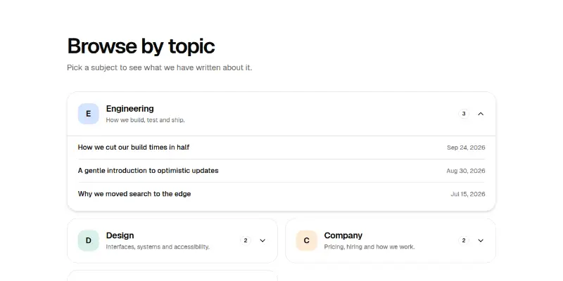Blog Pro 6: browse by topic preview