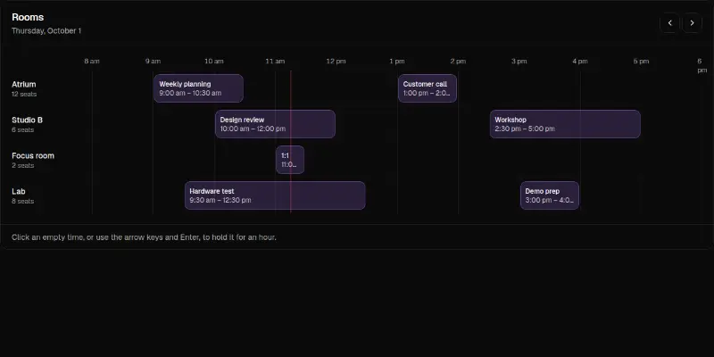 Calendar Pro 1: room and resource timeline preview